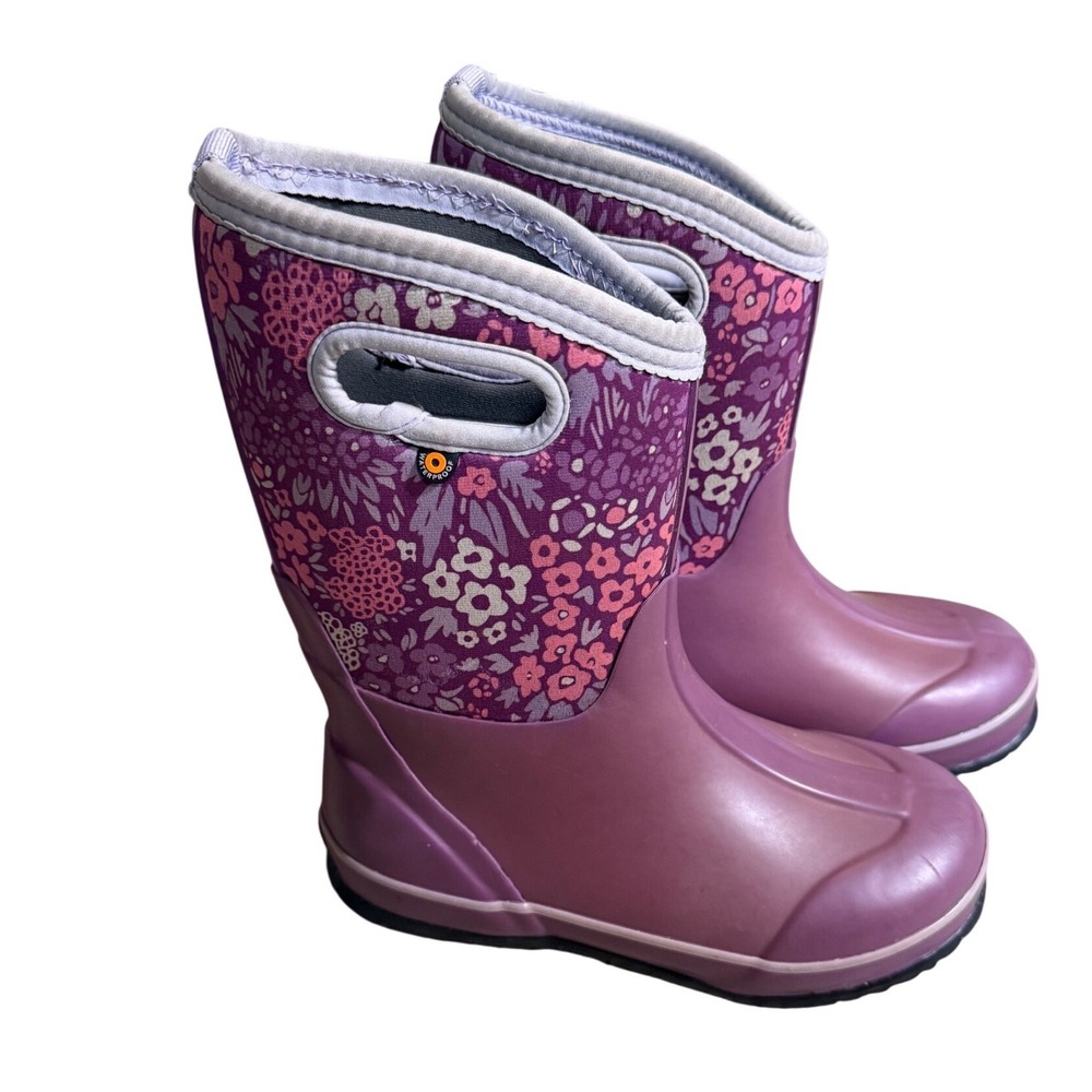 Bogs Kids Classic NW Floral Waterproof Winter Boots Purple Pink Youth 4